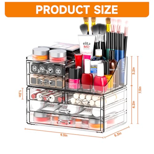 Cq Acrylic 6-Drawer Stackable Makeup Organizer for Vanity & Bathroom