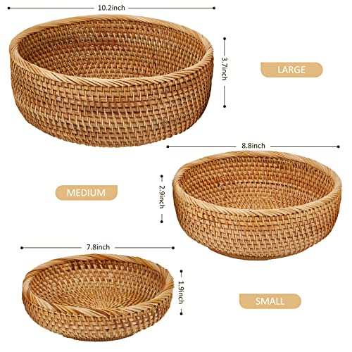 Natural Rattan Round Fruit Basket - Hand Woven Storage Bowl