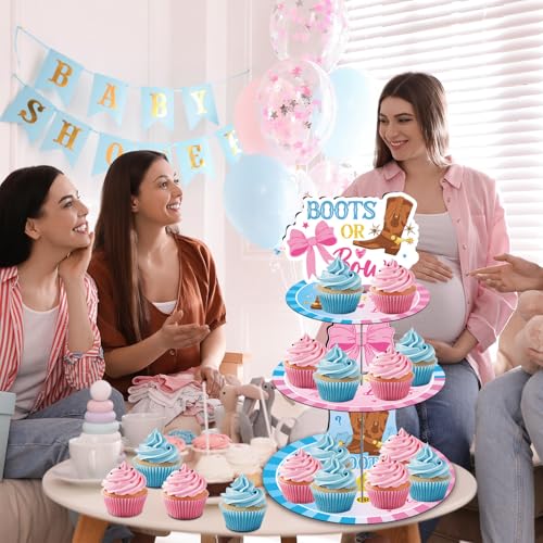 Boots or Bows Gender Reveal Cupcake Stand - 3 Tier Party Decor