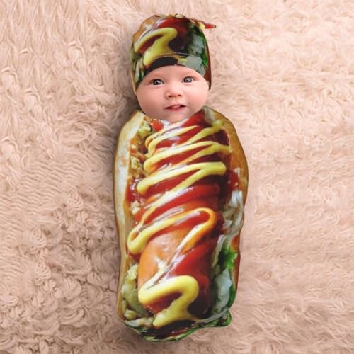 Funny Food Swaddle Blanket and Beanie Hat Set for Newborns