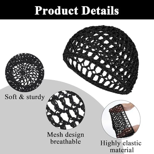 Matwsec 4-Pack Hair Nets for Sleeping Wrap Cap Crochet Mesh Bonnets for Silk Press & Wig Protection