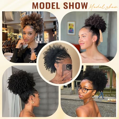 EonLuxe T1B30 10-Inch Afro Puff Drawstring Ponytail for Black Women - Thick Curly Hair Extension