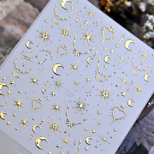 Gold 5D Embossed Star Nail Stickers for Nail Art - DIY Design