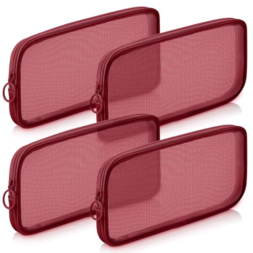 Weewooday Claret Medium Mesh Pouch - 4 Pcs Makeup Organizer