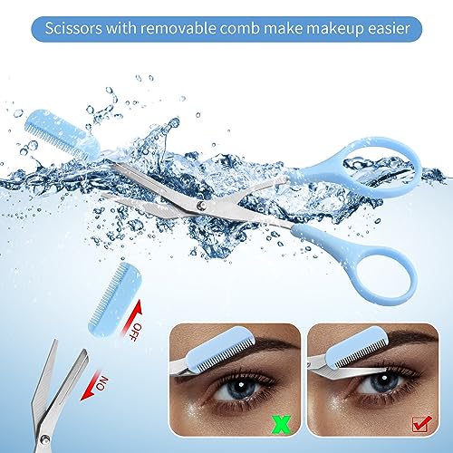 JIAKAI 3-Pack Eyebrow Scissors and Razor Set for Men Women - Green, Blue, White