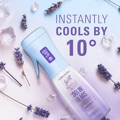 Secret Aluminum-Free Cooling Deodorant Mist for Women - 24hr Odor Protection, Lavender Scent, 5.2 fl oz