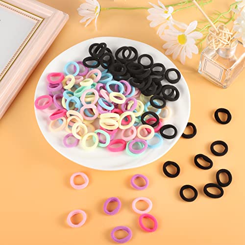 200Pcs Multicolor Baby Hair Ties - Soft Seamless Cotton Elastics
