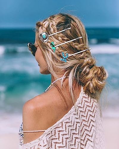16 Pcs Western Turquoise Hair Clips - Boho Cowgirl Bobby Pins
