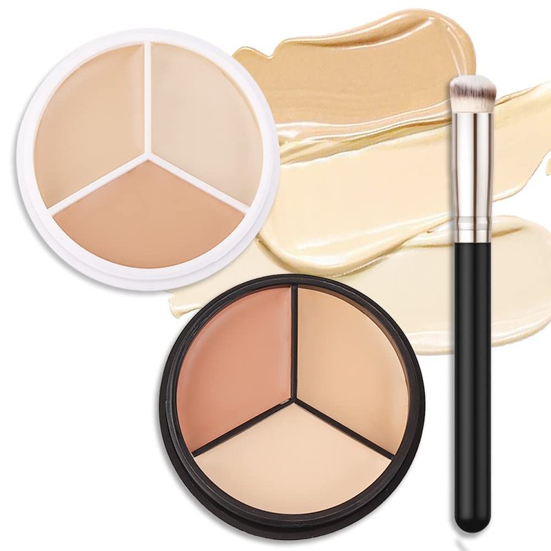 Tri-Color Face Concealer Contour Palette - Cream Foundation for Dark Circles | 2 Pcs Set for Light Medium Skin