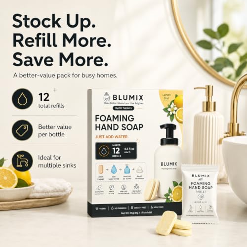 Blumix Lemon Foaming Hand Soap Refill Tablets - 12 Count, Just Add Water, Refill Only
