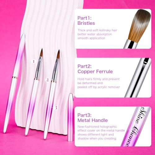 Shine Chance 4Pcs Purple Acrylic Nail Brushes Set - Kolinsky Nail Art & Manicure Tools