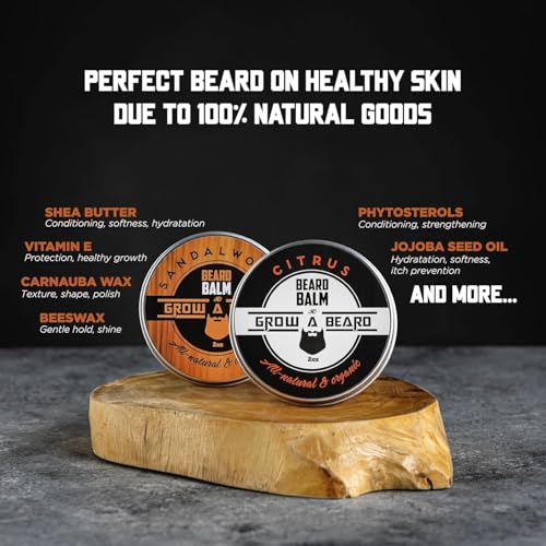 GROW ALPHA BEARD Balm for Men - Sandalwood & Citrus Scent, 2oz, 2 Pack with Jojoba & Shea Butter
