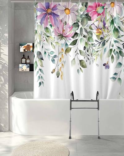 Floral Eucalyptus Split Shower Curtain - 72" Waterproof Fabric