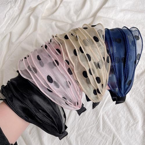 FZBNSRKO 4 Pack Wide Lace Headbands for Women & Girls - Non-Slip, Feminine Hair Accessories in Black, Pink, Beige, Blue