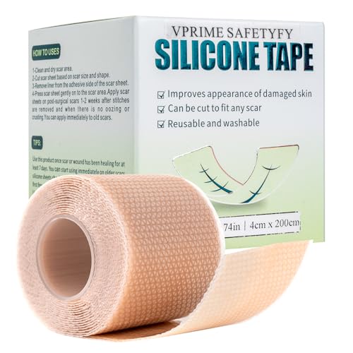 VPRIME SAFETYFY Medical-Grade Silicone Scar Tape 1.6"x 80" Roll-2M for Surgical, C-Section, Acne & Burn Scars