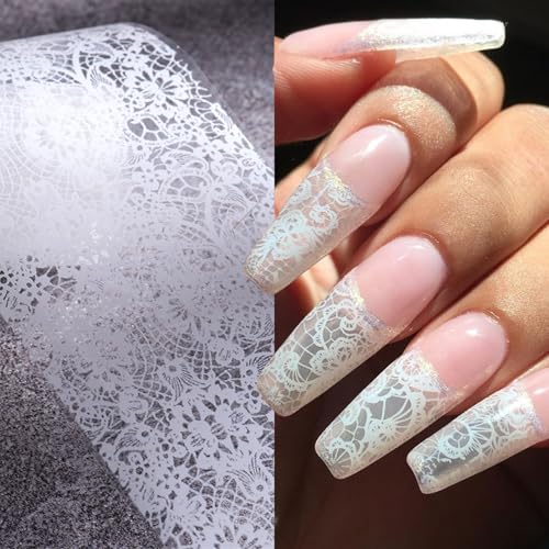 10 Rolls White Lace Nail Art Foil Transfer Sheets for DIY