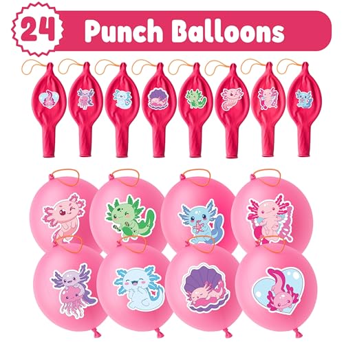 Axolotl Party Favor Pack - 24 Pink Punch Balloons & 48 Tattoos