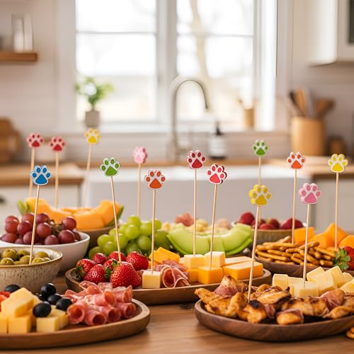 Queekay 60 Pcs Dog Paw Cocktail Picks for Appetizers & Parties