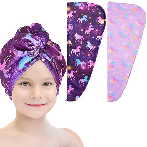 Basumee Dark Unicorn Microfiber Hair Towel Wrap for Kids - 2 Pack