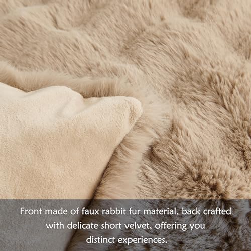HYSEAS Faux Rabbit Fur Throw Pillow Covers, 18x18, Set of 2 - Cozy & Elegant Home Décor