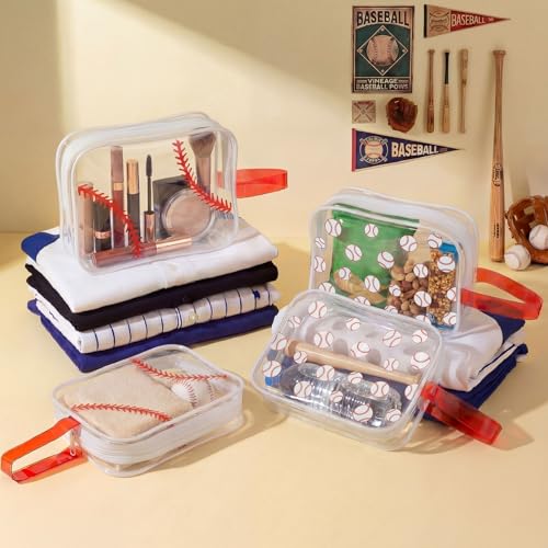 24 Pcs Baseball Clear Makeup Bags - Waterproof PVC Travel Pouch Organizer