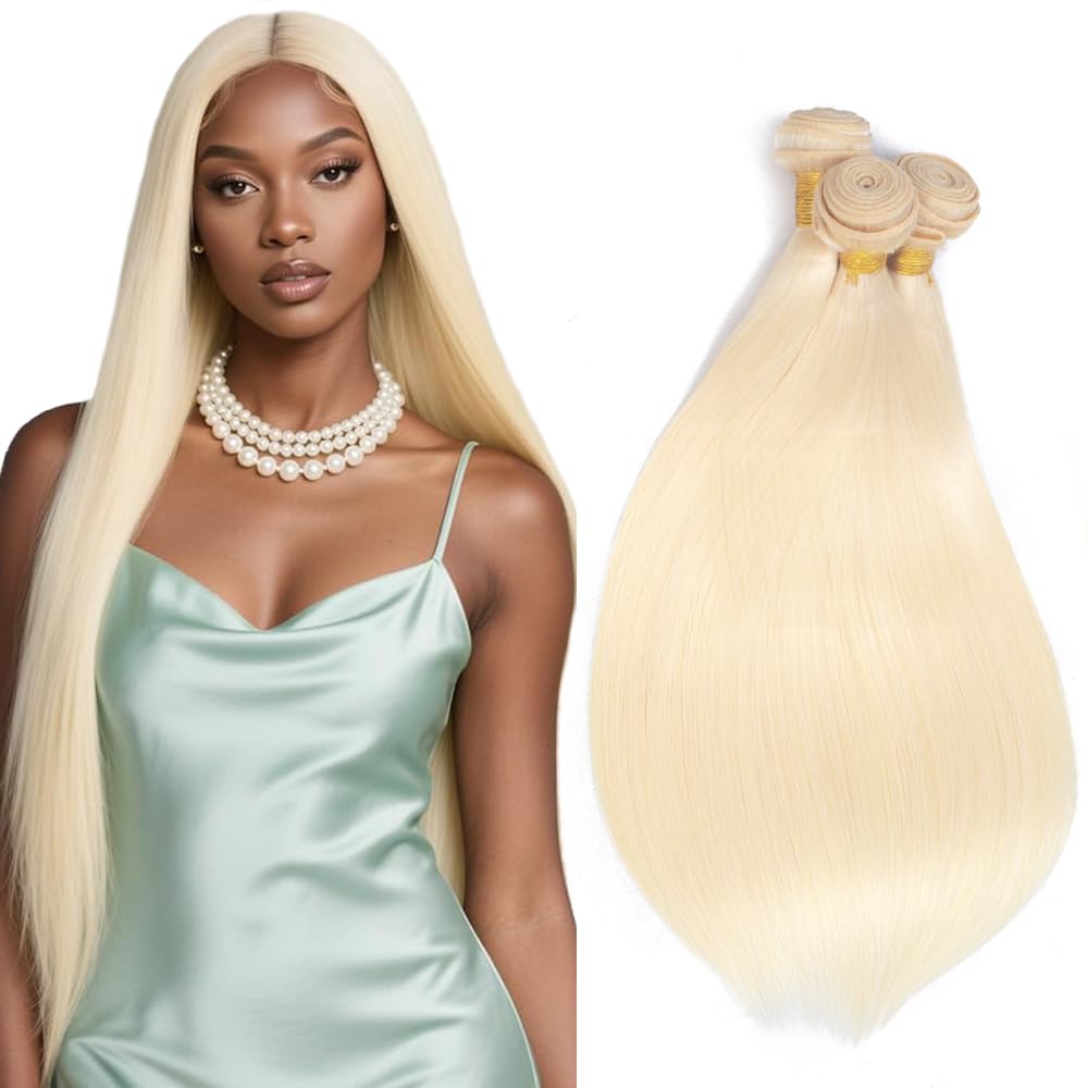 Auokmar 613 Bundles Human Hair 613 Blonde Straight Bundles 26 28 30 inch 300g Double Weft 3 Bundle Blonde Human Hair Bundle