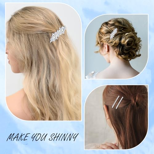 WHAVEL 4Pcs Silver Rhinestone Hair Clips & Bobby Pins Set B - Bridal Wedding Prom