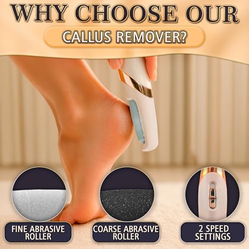 Beige Electric Foot Callus Remover with 2 Speed Modes & Rollers - AZZORI