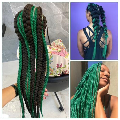 FAYETA 28 Inch Green Pre-Stretched Braiding Hair Extensions - 3 Pack