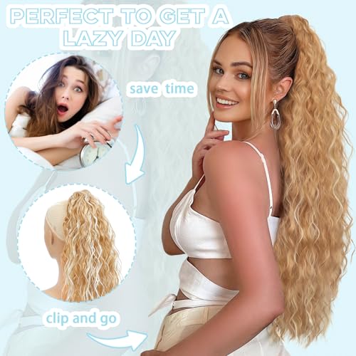 30-Inch Curly Ponytail Extension, Claw Clip-in Wavy Hair Piece for Women