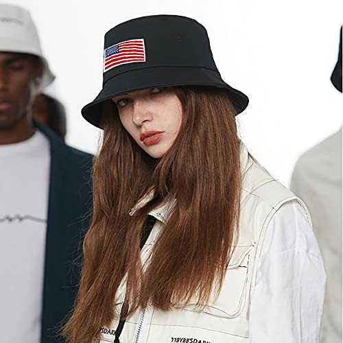 XYIYI Embroidery Cotton Bucket Hat for Women & Girls - American Flag Black, One Size
