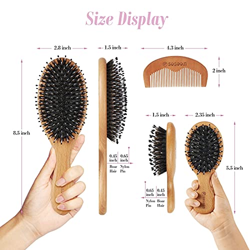 Sosoon Boar Bristle Hair Brush Set with Nylon Pins for Detangling