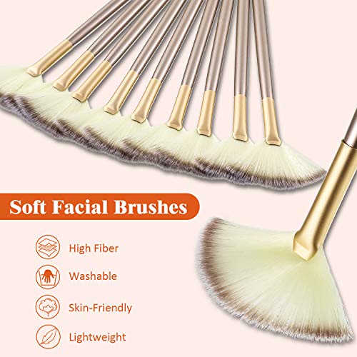 Maitys Champagne 9-Piece Fan Shape Facial Mask Brush Set for Makeup & Skincare