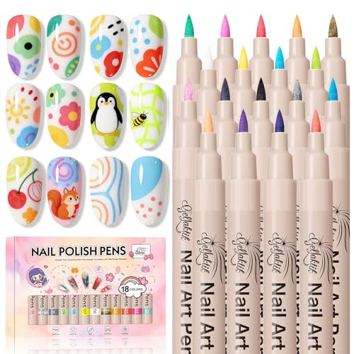 GELLAKTIK Nail Art Pens Set - 18 Colors 0.7mm Precision Markers
