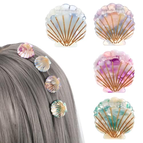 Lurrose Mini Seashell Hair Claw Clips - 4 Pack Small Beach Hair Accessories