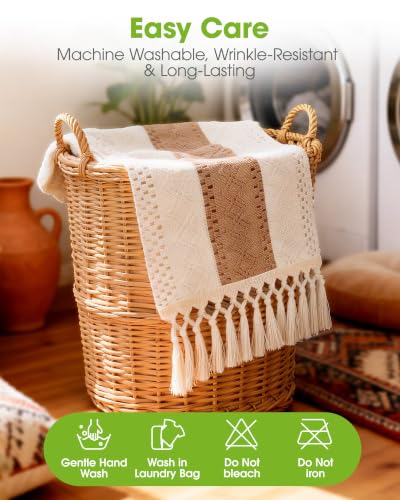 Boho Table Runner 12x60 Inch with Tassels - Brown Linen Decor