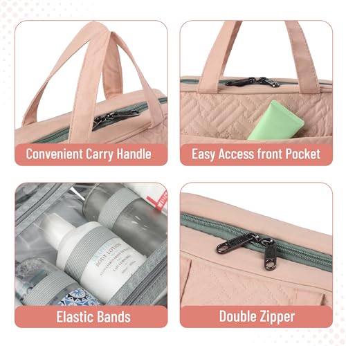 Travel Toiletry Bag Organizer - Foldable Water-Resistant Cosmetic & Grooming Travel Bag for Men & Women, Pink