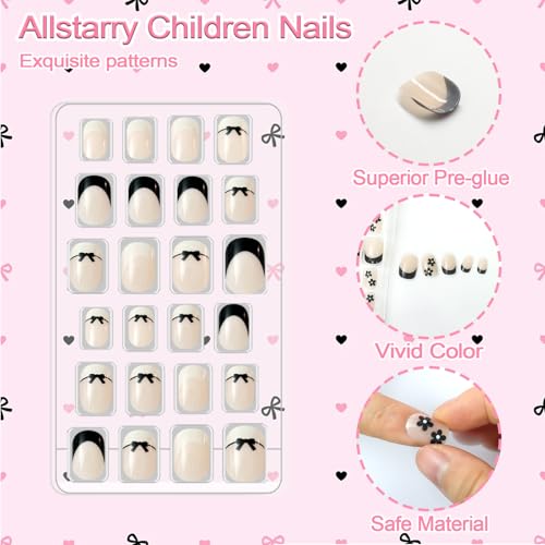 Allstarry Romantic French Kids Press-On Nails 72pcs Pre-Glue Full Cover