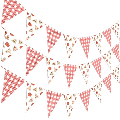 Pizza Party Pennant Banner - 3pcs Red Gingham Triangle Bunting