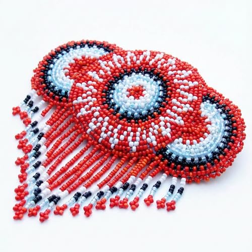 La Vivia Handmade Beaded Hair Barrette - Red Round Medallion Clip