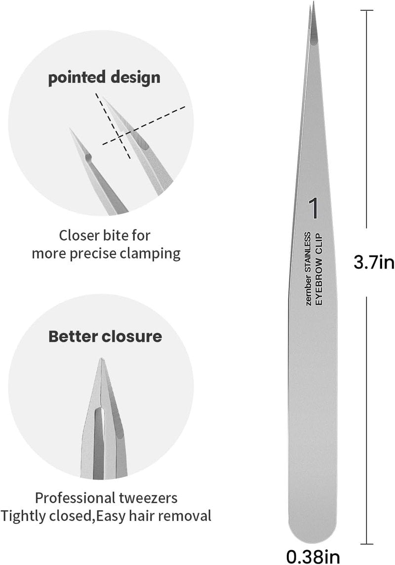 Precision Pointed Tweezers for Women - Eyebrow, Chin Hair & Ingrown Hair Removal | Silver