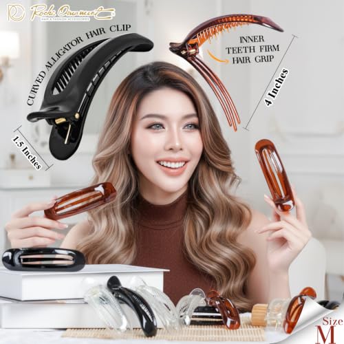 RC ROCHE 6 Pcs Medium Brown & Black Flat Hair Clips for Women