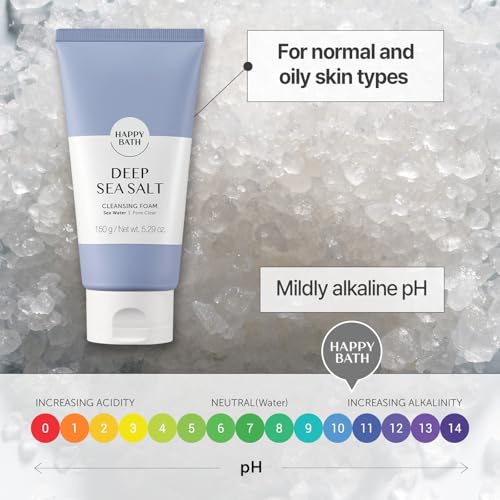 HAPPY BATH Deep Sea Salt Facial Cleanser - Exfoliating Face Wash, 5.29oz