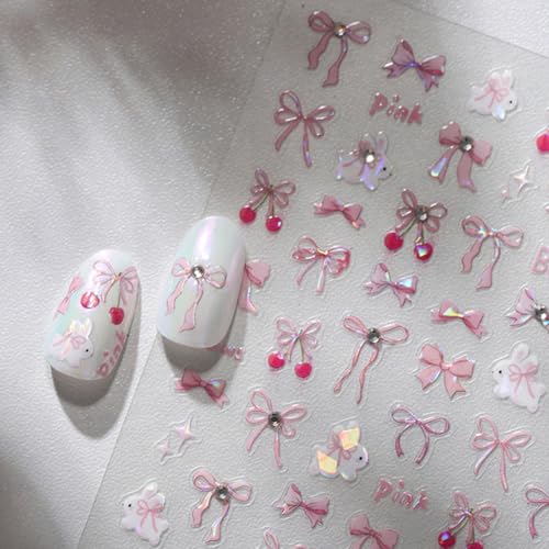 3D Self-Adhesive Bow Nail Art Stickers - Pink Glitter Designs