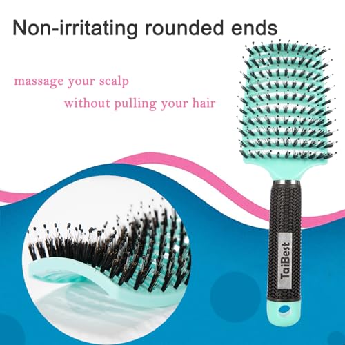 Boar Bristle Hair Brush Set for Fine, Thick, Curly Hair - Curved & Vented Detangler for Men, Women, Kids