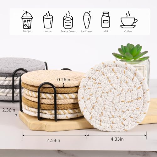 16 Pcs Cotton Woven Drink Coasters Set with Holder - 8 Colors