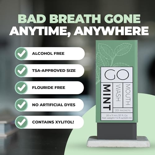 Go Essentials 0.37 Fl Oz Travel Mouthwash Packets - Pack of 20, TSA Compliant, Mint Flavor, Portable Fresh Breath