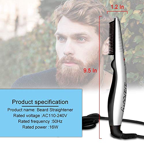 Men's Beard Straightener Comb - Electric Heated Styling Brush, Travel Portable