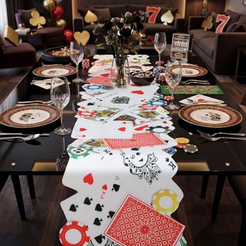 Linen Poker Chip Table Runner - Casino Theme Party Decor 70x12"
