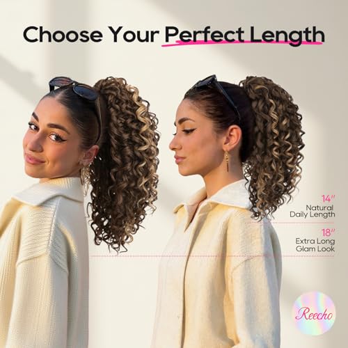 REECHO 14 Inch Curly Claw Clip Ponytail Extension - Natural Black